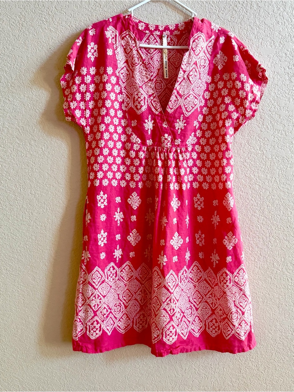 UNCLE‎ FRANK 100% Linen Floral Geometric V-Neck Dress Small Travel Vacation